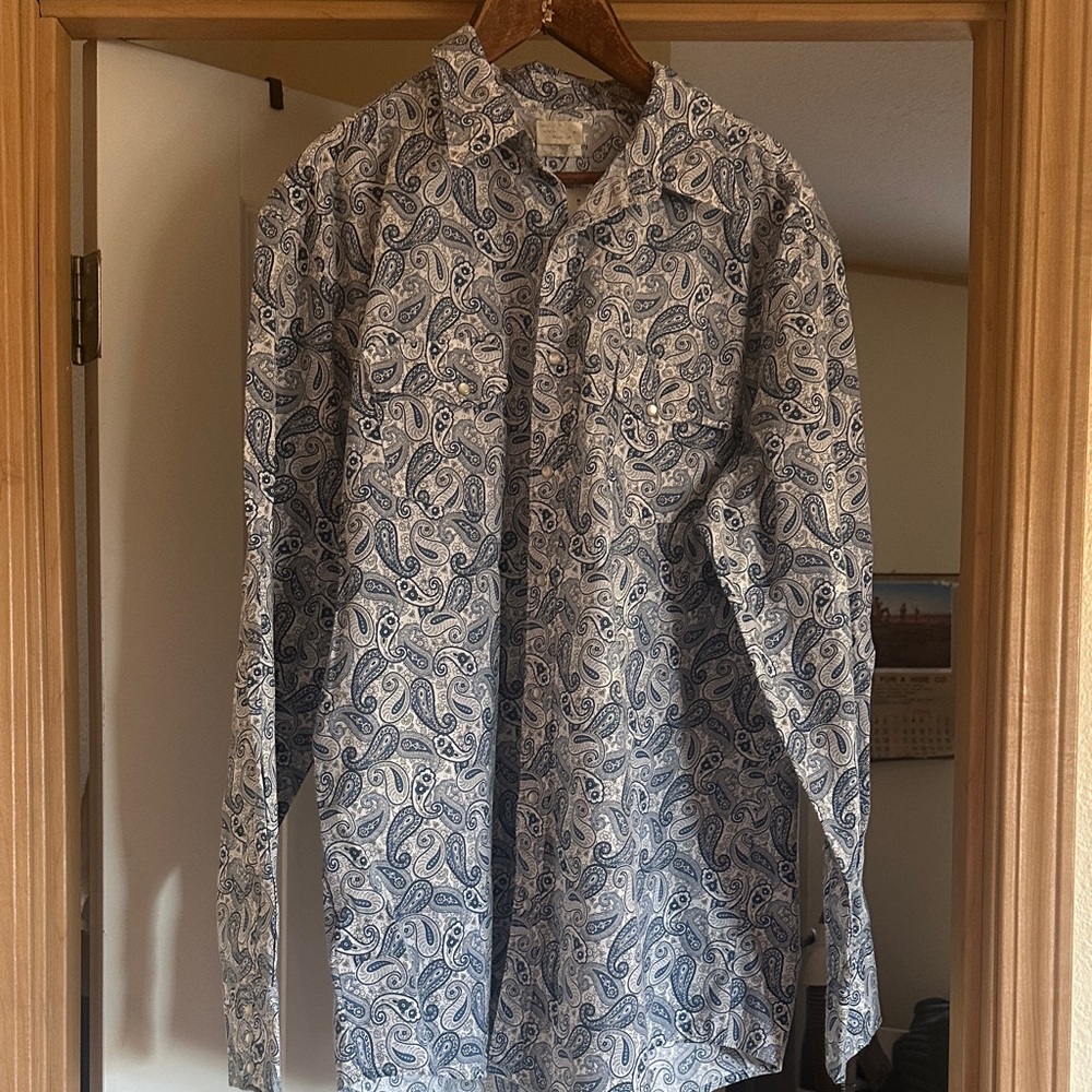 Wrangler Men's Casual Blue and White Paisley Shirt VINTAGE EXCELLENT CONDITION